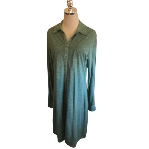 Peruvian Connection Dress Women's Size Large Sage Green Button Up Cotton - Picture 2 of 7